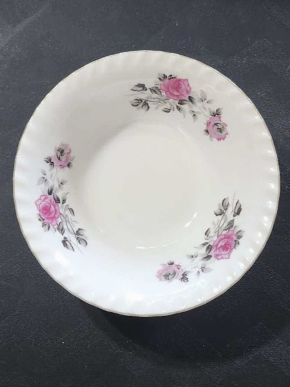 Vintage Serving Bowl Soup Side Pink/Purple floral, gold trim white porcelain #1